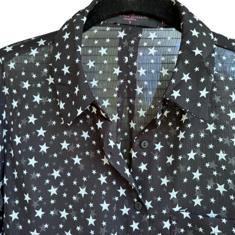 Love for Humanity Couture Button Down Shirt sz Small Stars Black w/ White Stars - Picture 6 of 10